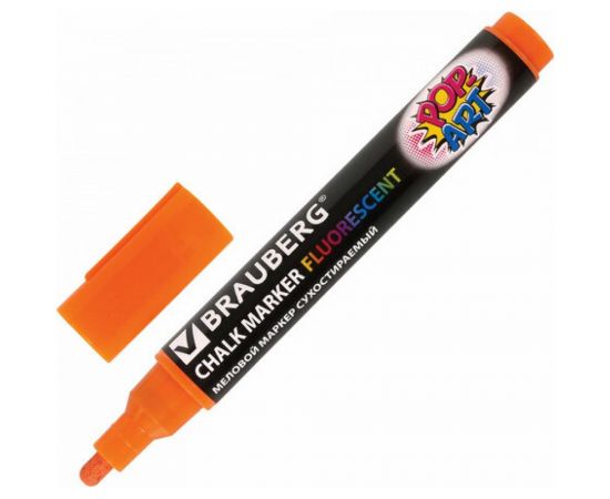 Сухостираемый меловой маркер для гладких поверхностей BRAUBERG POP-ART, 5 мм, оранжевый 151531 – изображение 2