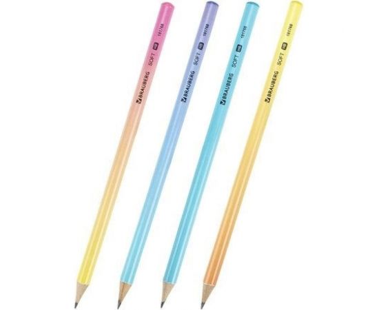 Чернографитный карандаш BRAUBERG SOFT PASTEL 1 шт, HB, корпус ассорти 181768 – изображение 2