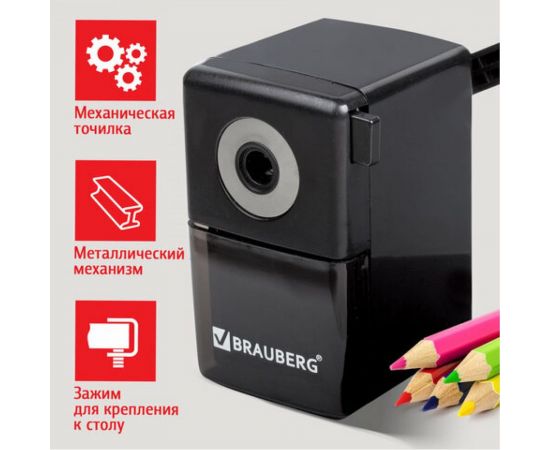 Механическая точилка BRAUBERG Black Jack металлический механизм, цвет черный 222516 – изображение 2