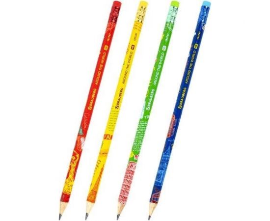 Чернографитный карандаш BRAUBERG AROUND THE WORLD 1 шт, HB, с ластиком, корпус ассорти 181747 – изображение 2