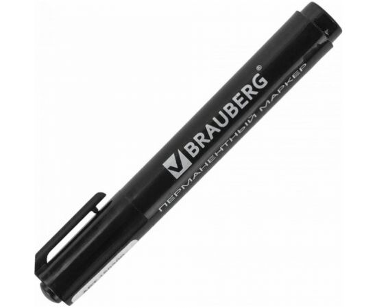 Маркер 10 шт в упаковке BRAUBERG перманентный нестираемый "Classic" ЧЕРНЫЙ круглый наконечн. 3мм с клипом 150300 – изображение 2