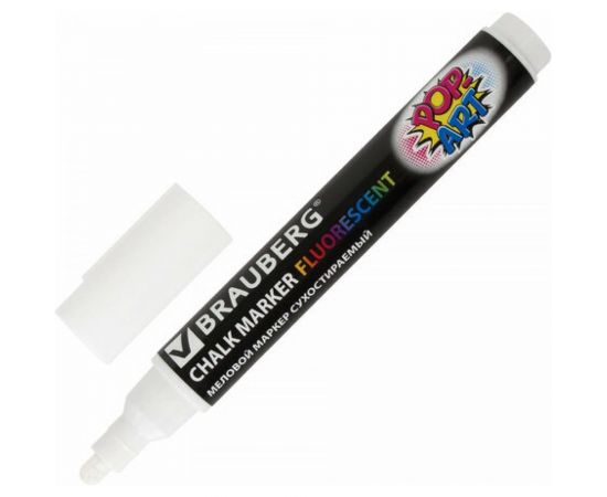 Сухостираемый меловой маркер для гладких поверхностей BRAUBERG POP-ART, 5 мм, белый 151527 – изображение 2