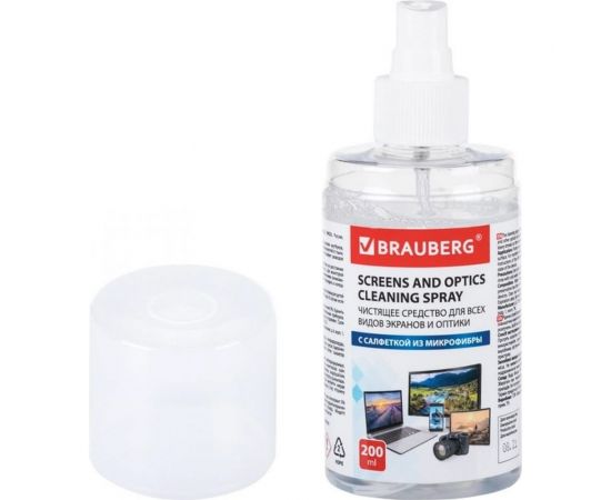 Чистящий набор для экранов всех типов и оптики BRAUBERG комплект салфетка и спрей, 200 мл 513560 – изображение 2