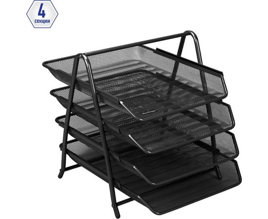 Горизонтальный лоток для бумаг BERLINGO Steel&Style 4 секции, металл, черный BMs_41042 – изображение 2