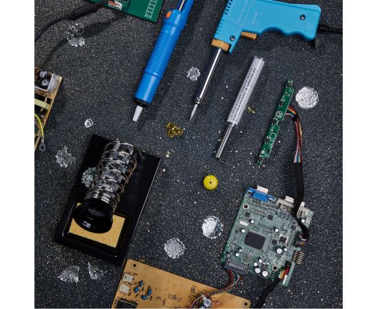 Набор для пайки: паяльник импульсный 30/70Вт, оловоотсос, подставка, припой REXANT ZD-303-A 12-0164 – изображение 3