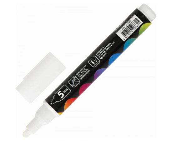 Сухостираемый меловой маркер для гладких поверхностей BRAUBERG POP-ART, 5 мм, белый 151527 – изображение 3