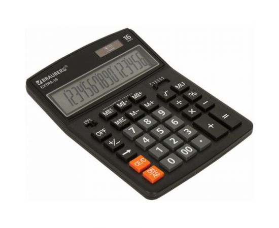 Настольный калькулятор BRAUBERG EXTRA-16-BK 206x155 мм, 16 разрядов, двойное питание, черный 250475 – изображение 3