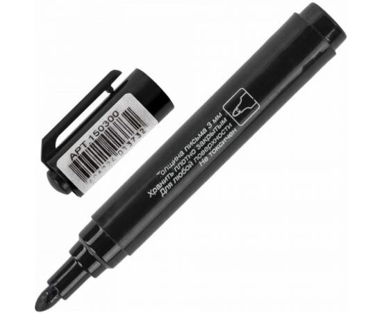 Маркер 10 шт в упаковке BRAUBERG перманентный нестираемый "Classic" ЧЕРНЫЙ круглый наконечн. 3мм с клипом 150300 – изображение 3