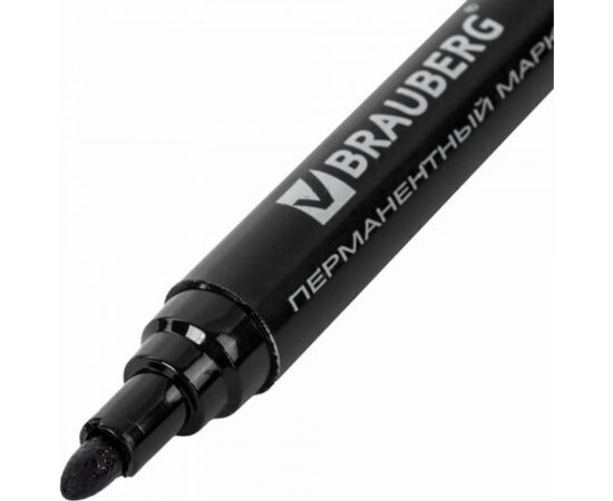 Маркер 10 шт в упаковке BRAUBERG перманентный нестираемый "Classic" ЧЕРНЫЙ круглый наконечн. 3мм с клипом 150300 – изображение 4