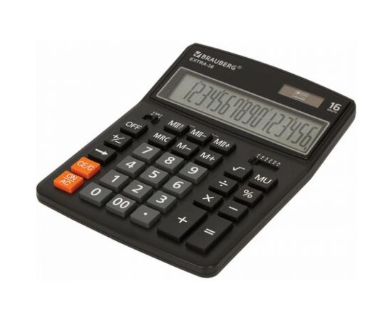 Настольный калькулятор BRAUBERG EXTRA-16-BK 206x155 мм, 16 разрядов, двойное питание, черный 250475 – изображение 4