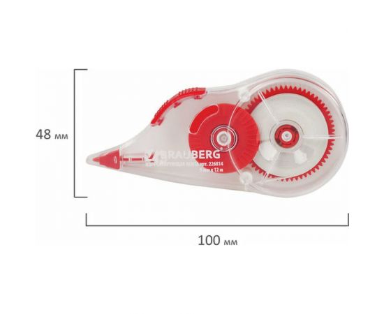 Корректирующая лента BRAUBERG 5 мм х 12 м, прозрачный, с подкручиванием 226814 – изображение 4