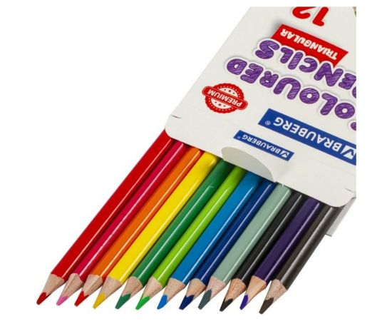 Карандаши цветные 12 шт в упаковке BRAUBERG PREMIUM 12 цветов трехгранные грифель мягкий 33 мм 181651 – изображение 5