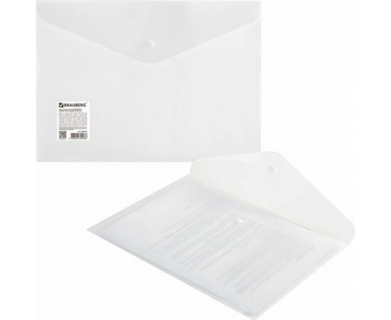 Папка-конверт с кнопкой BRAUBERG А4 до 100 листов, матовая прозрачная, сверхпрочная 0.18 мм, упаковка из 10 шт 270471 – изображение 5