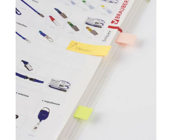 Бумажные неоновые клейкие закладки BRAUBERG 50х14 мм, 5 цветов х 50 листов, европодвес 122731 – изображение 5