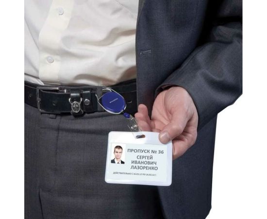 Держатель-рулетка для бейджей BRAUBERG 70 см, петелька, карабин 235726 – изображение 6