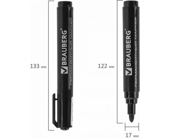 Маркер 10 шт в упаковке BRAUBERG перманентный нестираемый "Classic" ЧЕРНЫЙ круглый наконечн. 3мм с клипом 150300 – изображение 6