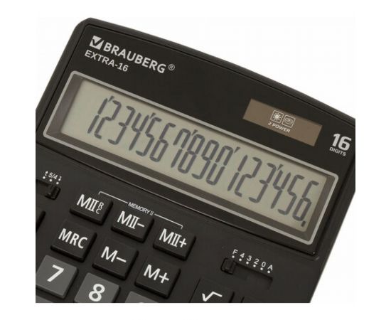 Настольный калькулятор BRAUBERG EXTRA-16-BK 206x155 мм, 16 разрядов, двойное питание, черный 250475 – изображение 6