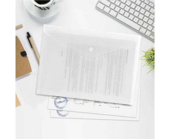 Папка-конверт с кнопкой BRAUBERG А4 до 100 листов, матовая прозрачная, сверхпрочная 0.18 мм, упаковка из 10 шт 270471 – изображение 8