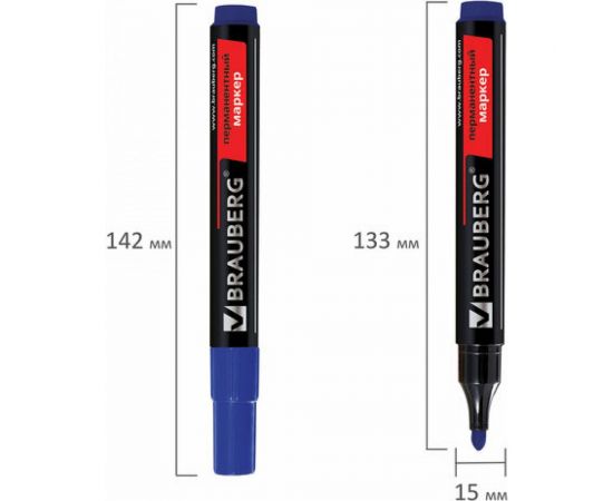 Маркер 12 шт в упаковке BRAUBERG перманентный нестираемый "Contract" СИНИЙ круглый наконечн.3мм без клипа 150466 – изображение 8