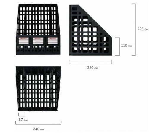 Вертикальный лоток для бумаг BRAUBERG MAXI Plus 240 мм 6 отделений сетчатый сборный черный 237015 – изображение 8