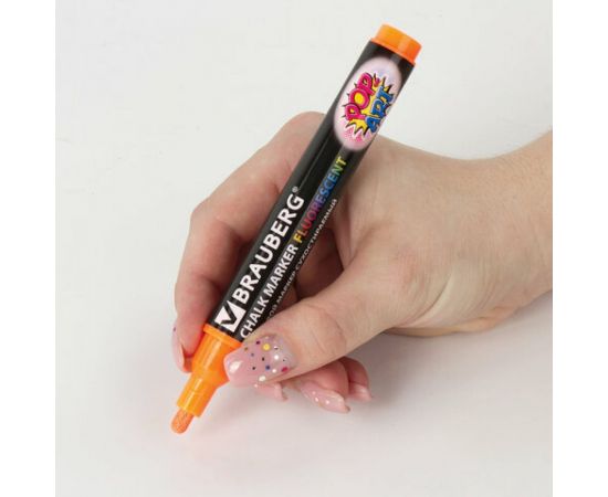 Сухостираемый меловой маркер для гладких поверхностей BRAUBERG POP-ART, 5 мм, оранжевый 151531 – изображение 9