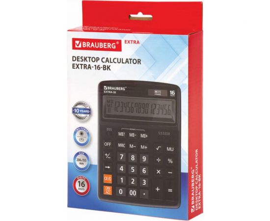 Настольный калькулятор BRAUBERG EXTRA-16-BK 206x155 мм, 16 разрядов, двойное питание, черный 250475 – изображение 9