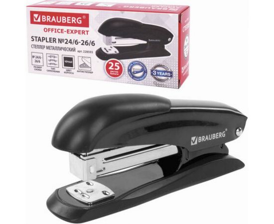 Степлер BRAUBERG Office Expert №24/6 26/6, металлический, до 25 листов, черный 228593 – изображение 10