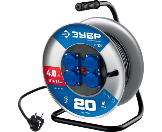Силовой удлинитель ЗУБР на стальной катушке Кг 325 кг 3x2.5 20м 55079-20 55079-20_z01 