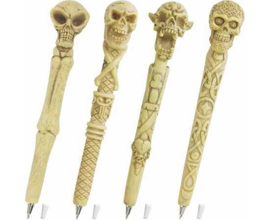 Фигурная ручка BRAUBERG ЧЕРЕПА-2, синяя, 4 дизайна письма 0.5 мм, дисплей 142774 