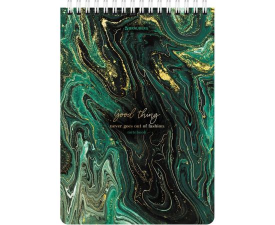 Блокнот BRAUBERG А5, 146x206 мм, 80 л., гребень, картон, жесткая подложка, клетка, Marble 114386 