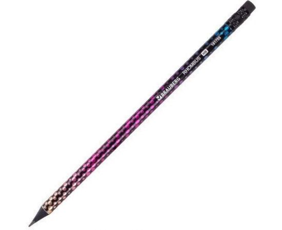 Чернографитный карандаш BRAUBERG RHOMBUS 1 шт, HB, с ластиком, корпус ассорти 181755 