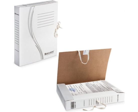 Архивная папка с завязками, 45 мм, до 400 листов, плотная, белая BRAUBERG 126512 