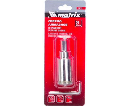 Сверло алмазное по керамограниту (22х67 мм; 3-гранный хвостовик) MATRIX 726223 