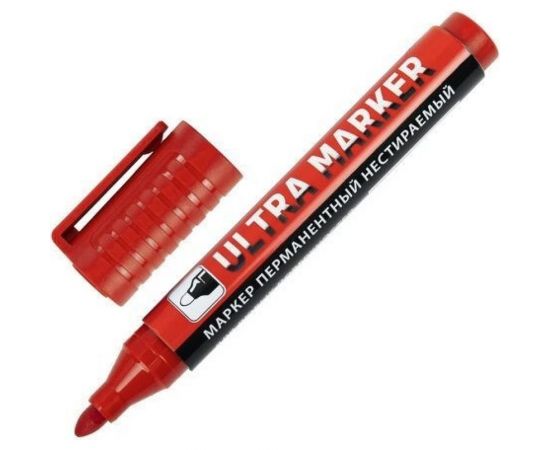 Перманентный маркер BRAUBERG ULTRA MARKER красный, 3.5 мм, с клипом 152205 
