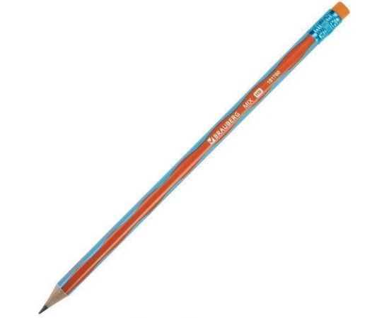 Чернографитный карандаш BRAUBERG MIX 1 шт, HB, с ластиком, корпус ассорти 181760 
