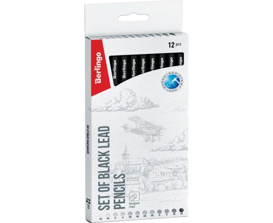 Набор чернографитных карандашей BERLINGO 12 шт, 3H-3B, заточенные, картонная упаковка BS01212 – изображение 2
