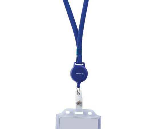 Держатель-рулетка для бейджей BRAUBERG 70 см, с синей лентой 45 см 235724 – изображение 2