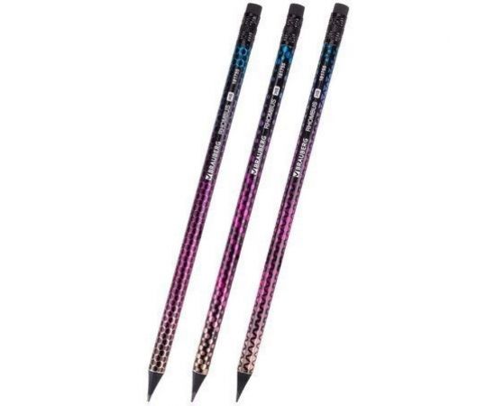 Чернографитный карандаш BRAUBERG RHOMBUS 1 шт, HB, с ластиком, корпус ассорти 181755 – изображение 2