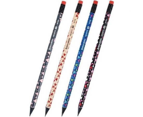 Чернографитный карандаш BRAUBERG HEARTS 1 шт, HB, с ластиком, корпус ассорти 181762 – изображение 2