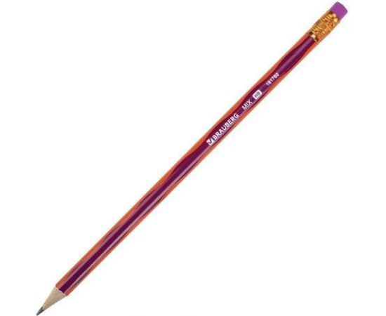 Чернографитный карандаш BRAUBERG MIX 1 шт, HB, с ластиком, корпус ассорти 181760 – изображение 3