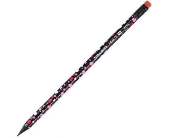 Чернографитный карандаш BRAUBERG HEARTS 1 шт, HB, с ластиком, корпус ассорти 181762 – изображение 3