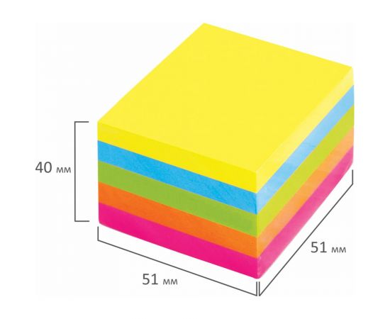 Самоклеящийся блок BRAUBERG стикеры, 51х51 мм, 400 листов, неоновый, 5 цветов 122857 – изображение 4