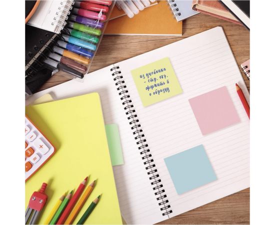 Блок самоклеящийся (стикер) BRAUBERG ПАСТЕЛЬНЫЙ, 51х51 мм, 400л, 4 цвета 122858 – изображение 6