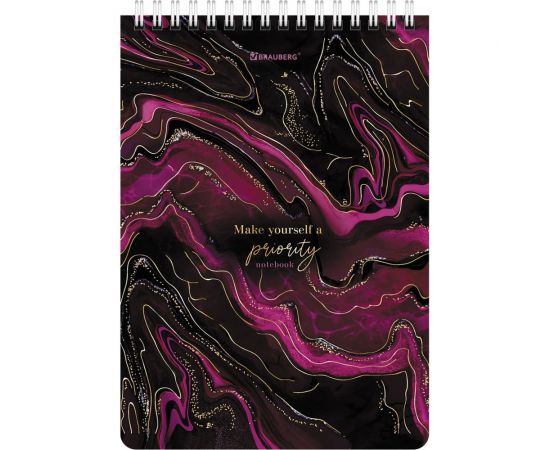 Блокнот BRAUBERG А5, 146x206 мм, 80 л., гребень, картон, жесткая подложка, клетка, Marble 114386 – изображение 6