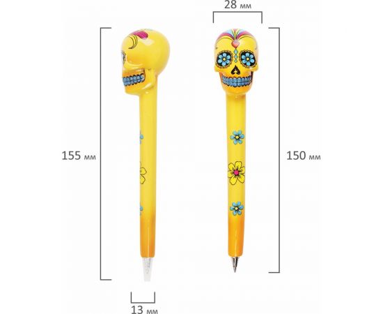 Фигурная ручка BRAUBERG Черепа, синяя, 4 дизайна письма 0.5 мм, дисплей 142752 – изображение 10