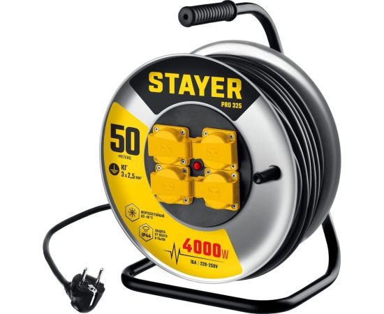 Силовой удлинитель на стальной катушке STAYER Pro 325 КГ 3x2.5 50м 55076-50_z01 