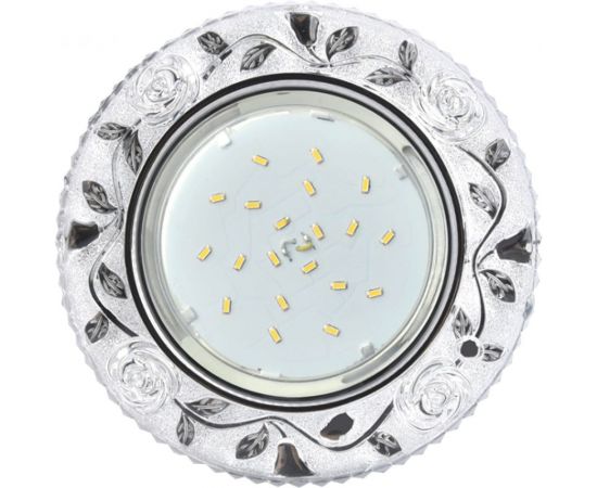 Встраиваемый светильник Ecola GX53 H4 LD7071 с подсветкой "Розы" Прозрачный / Хром 35x125 /к+/ FT53CREFB 