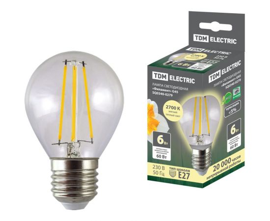 Светодиодная лампа TDM "Филамент" G45-6 Вт-230 В-2700 К–E27 SQ0340-0279 