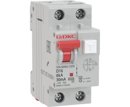 Автоматический выключатель дифференциального тока DKC авдт yon mdr63 1p+n 10a c 30ma 6ka тип a MDR63-22C10-A 