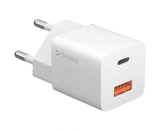 Сетевое зарядное устройство Deppa USB-C + USB-A, PD 3. 0, QC 3. 0, GaN, 20Вт, белый 11410 